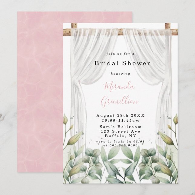 Chic White Canopy Pink Floral Bridal Shower Invitation (Front/Back)