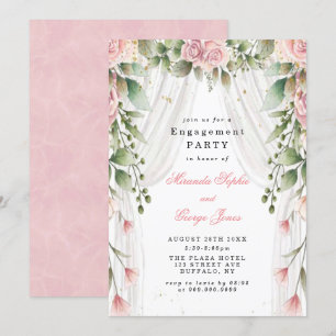 Chic White Canopy Pink Floral Engagement Party Invitation