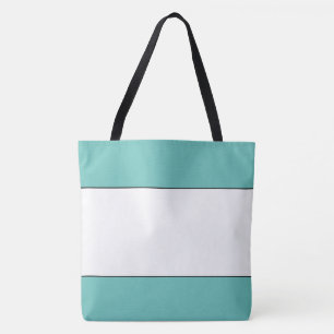 Chic White Centre Light Teal Top Bottom Stripes Tote Bag