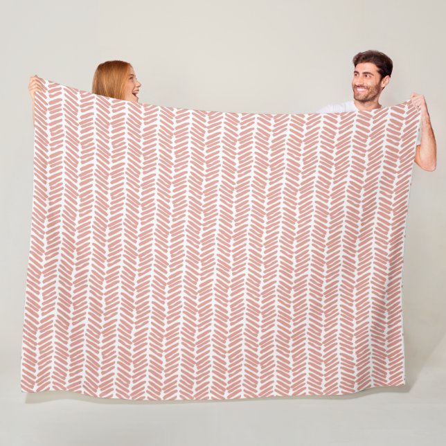 Chic White Coral Blush Pink Abstract Chevron Art Fleece Blanket (In Situ)