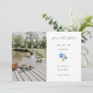 Chic White Couple Photo Floral Hydrangea Save The Date