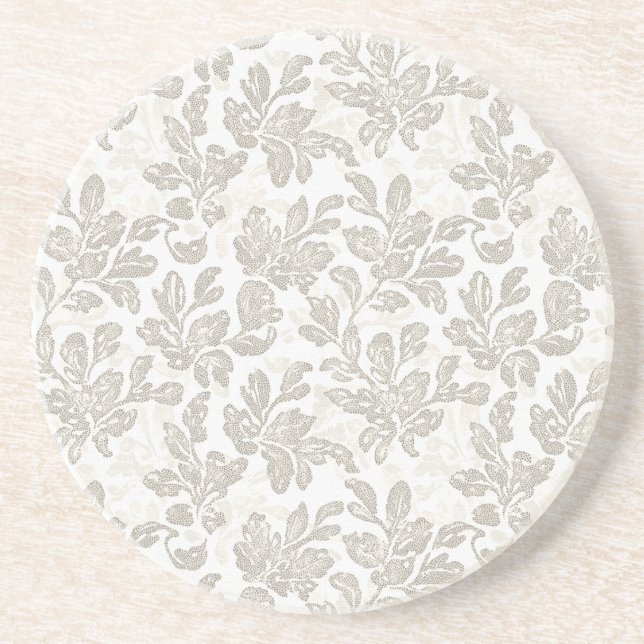 Chic White Cream Floral   Coaster (Front)