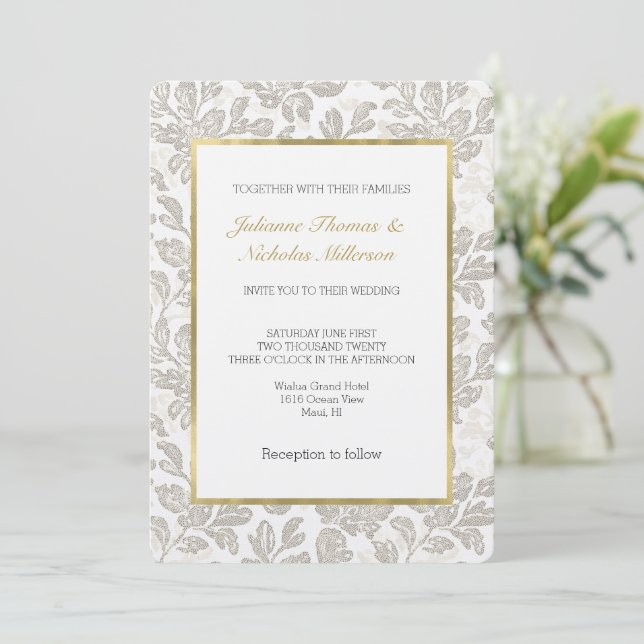 Chic White Cream Floral Wedding Invitation (Standing Front)
