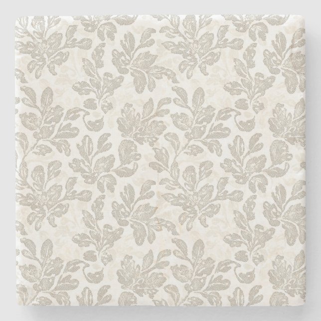 Chic White Cream Floral Wedding Stone Coaster (Front)
