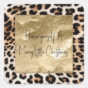 Chic White Cream Leopard Gold Glitter Square Sticker