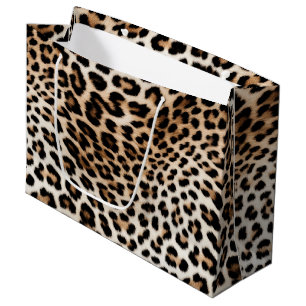 Chic White Cream Leopard Print Large Gift Bag