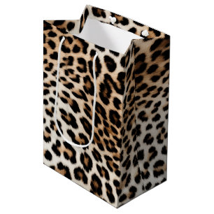 Chic White Cream Leopard Print Medium Gift Bag