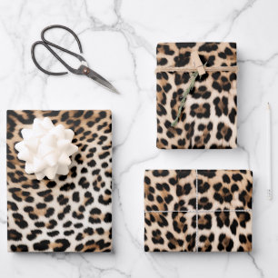 Chic White Cream Leopard Print Wrapping Paper Sheet