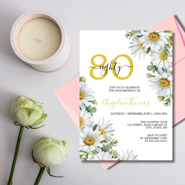 Chic White Daisy Floral Greenery Birthday Invitation (Creator Uploaded)