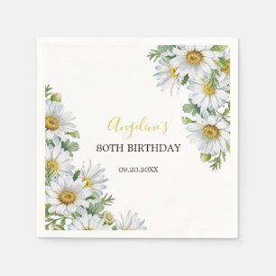 Chic White Daisy Floral Greenery Birthday Napkin