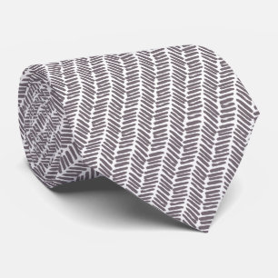 Chic White Dark Taupe Brown Abstract Chevron Tie