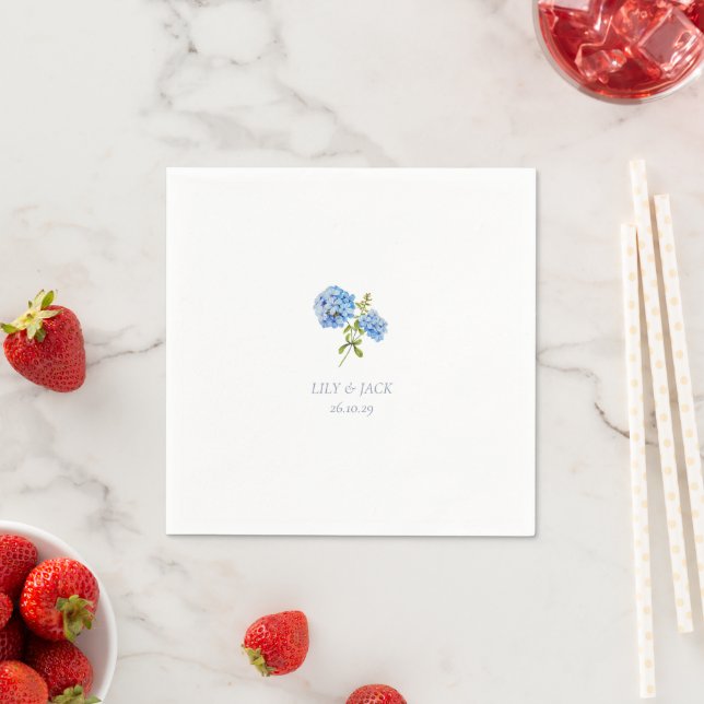 Chic White & Dusty Blue Floral Hydrangea Wedding  Napkin (Insitu)