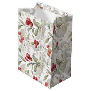 Chic White Elegant Greenery Botanical Christmas Medium Gift Bag