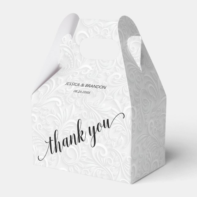 Chic White Filigree Wedding Thank You Favour Box (Front Side)
