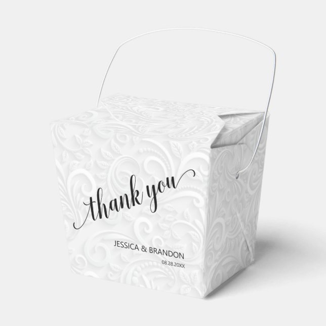 Chic White Filigree Wedding Thank You Favour Box (Front Side)