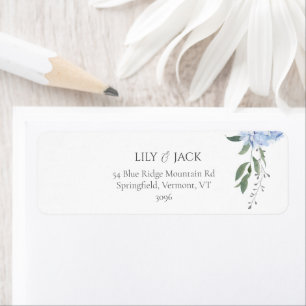 Chic White Floral Blue Hudrangea Return Address