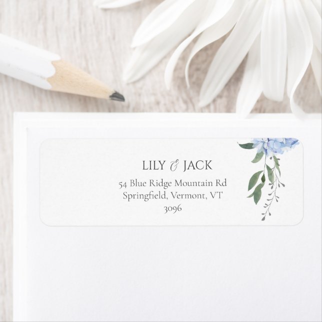 Chic White Floral Blue Hudrangea Return Address (Insitu)
