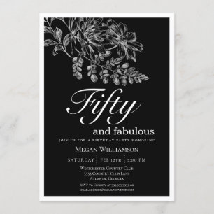 Chic White Floral Fifty and Fabulous Birthday Invitation