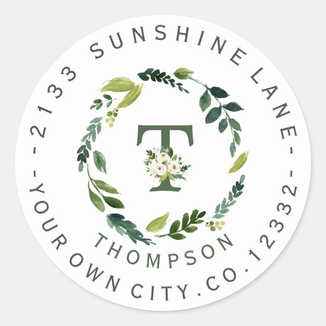 Chic White Floral Foliage Circular Address Label (Front)