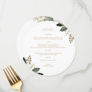 Chic White Floral Foliage Watercolor Wedding Menu