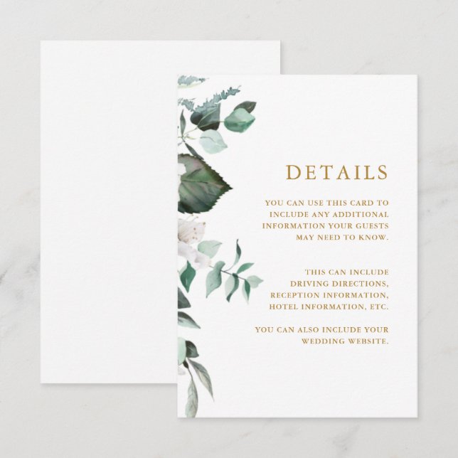 Chic White Floral Guest Information Enclosure Card (Front/Back)