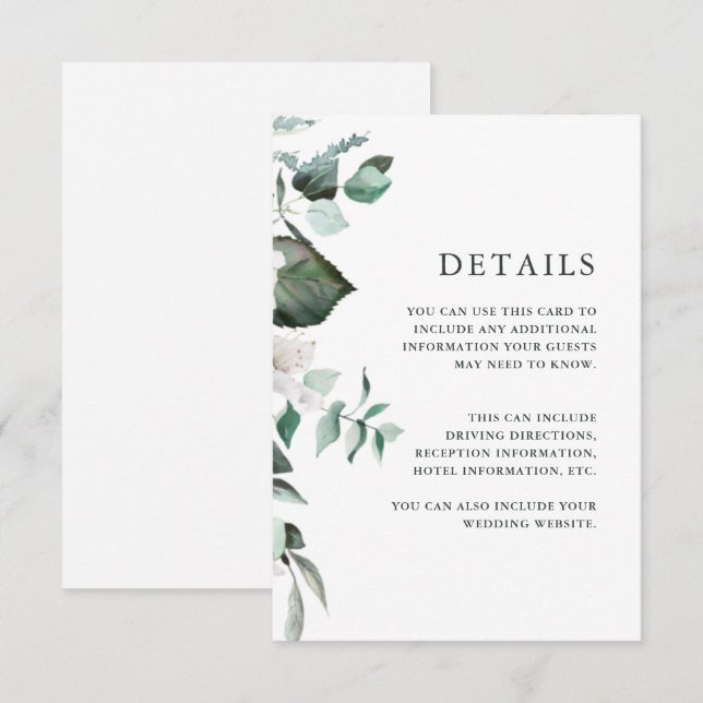 Chic White Floral Guest Information Enclosure Card (Front/Back)
