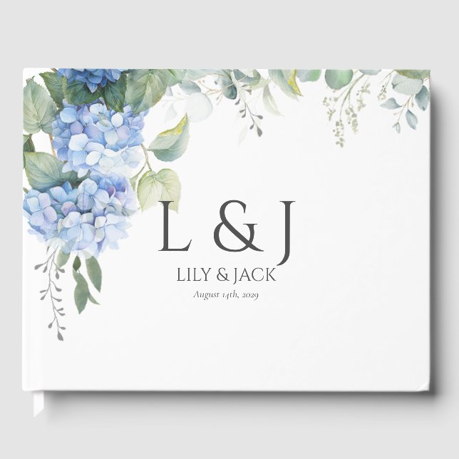Chic White Floral Hydrangea Wedding Guestbook (Front)