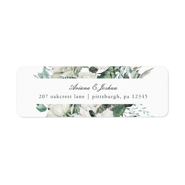 Chic White Floral Wedding Return Address Label (Front)
