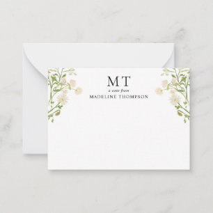 Chic White Floral Wildflower Classic Monogram Card