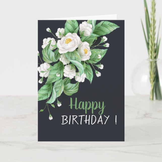 Chic White Flowers Birthday Card (Front)