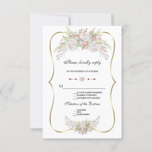 Chic White Flowers Gold Frame Wedding RSVP