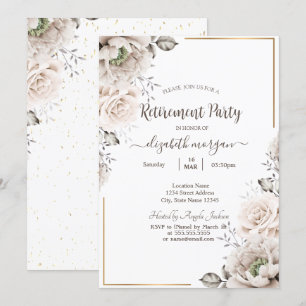 Chic White Flowers Retirement     Invitation
