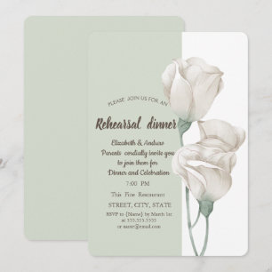 Chic White Flowers Roses Rehearsal Dinner Invitation