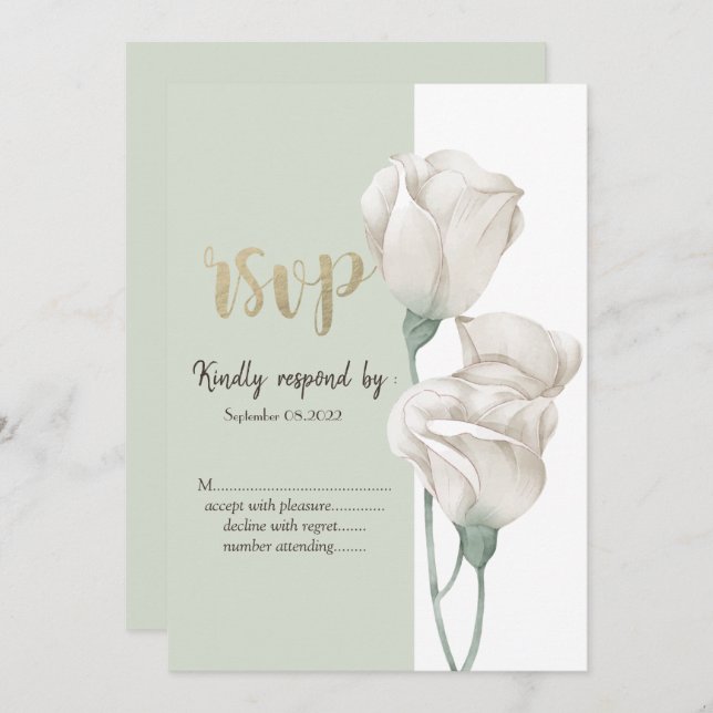 Chic White Flowers Roses RSVP  Invitation (Front/Back)