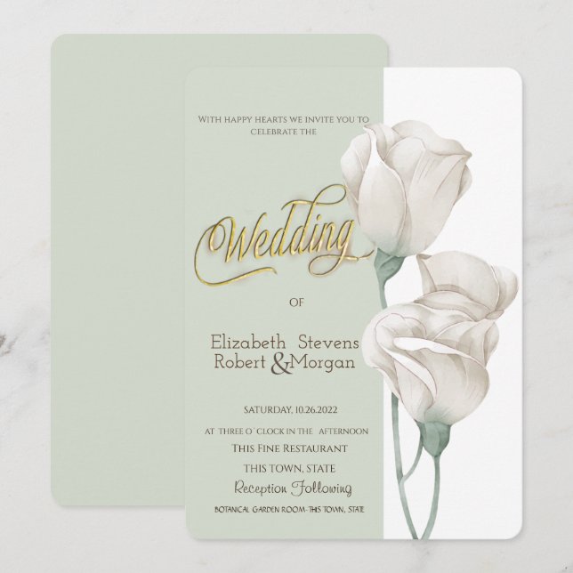 Chic White Flowers Roses Wedding   Invitation (Front/Back)