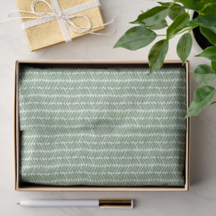 Chic White Forest Dark Sage Green Striped Zigzag Tissue Paper