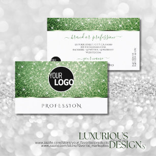 Chic White Forest Green Glitter Sparkle Stars Logo Business Card