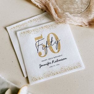 Chic White Gold 50th Party Napkins