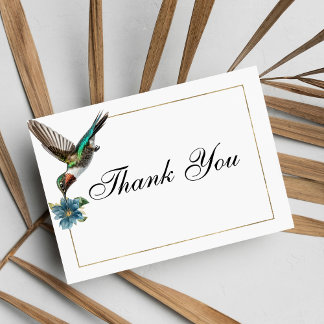 Chic white gold colourful hummingbird Thank You Invitation