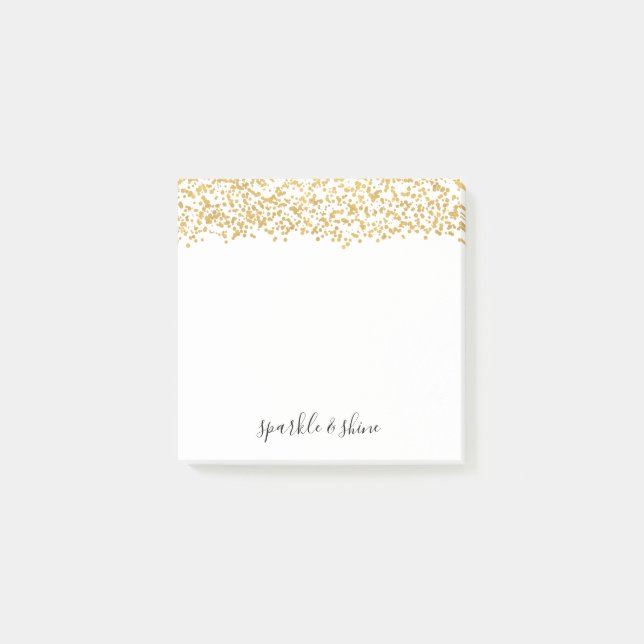 Chic White Gold Confetti Sparkle Shine Post-it Notes (Front)