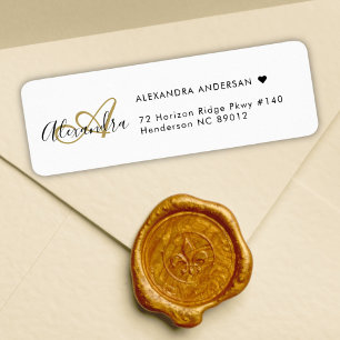 Chic White Gold Elegant Monogram Return Address 