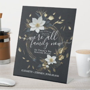 Chic White Gold Floral Wreath Seating Wedding Sign