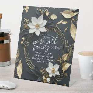 Chic White Gold Floral Wreath Seating Wedding Sign