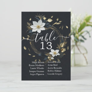 Chic White Gold Floral Wreath Wedding Table Number