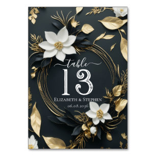 Chic White Gold Floral Wreath Wedding Table Number