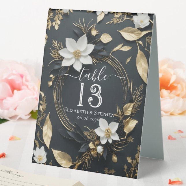 Chic White Gold Floral Wreath Wedding Table Number (In SItu (Wedding))