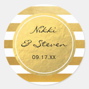 Chic White & Gold Foil Striped Elegant Sticker
