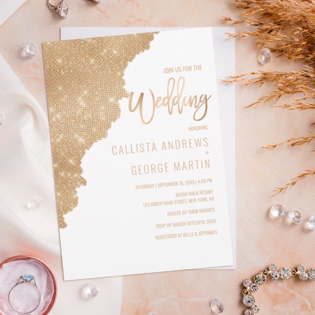 Chic White Gold Glitter Colour Block Wedding Invitation (Creator Uploaded)