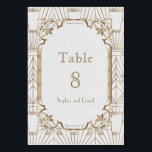 Chic White Gold Great Gatsby Art Deco TABLE NUMBER<br><div class="desc">White Gold Great Gatsby Art Deco 1920s Wedding
Unique and elegant design featuring Roaring 20s Great Gatsby vintage faux gold ornamental style on a white textured background. Use Customise tool to add your info. For matching items,  please,  visit my White Gold Great Gatsby Art Deco 1920s Collection.</div>