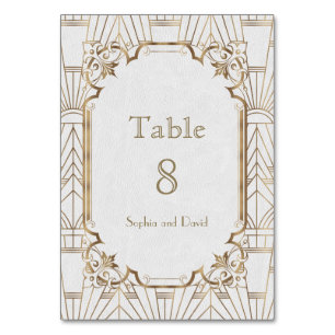 Chic White Gold Great Gatsby Art Deco TABLE NUMBER